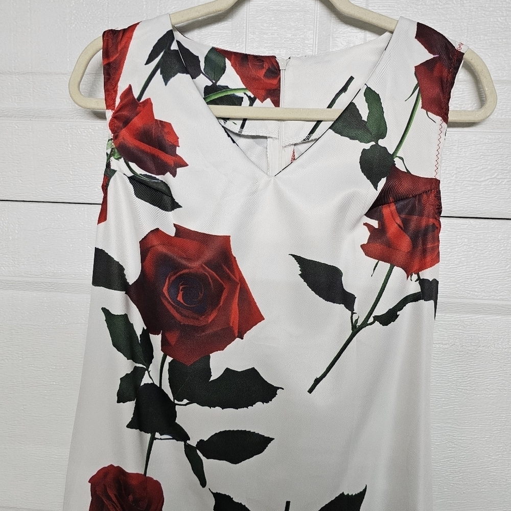Rose Print Sleeveless Dress L Floral, Romantic, Elegant, Summer Chic - Picture 4 of 9